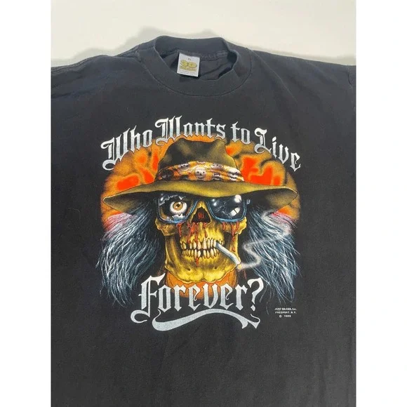 VTG Just Brass 3D Emblem 80s Who Wants to Live Forever Long Sleeve T-Shirt Sz XL
